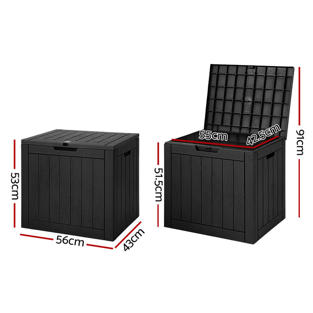 Gardeon Outdoor Storage Box 118L Container Lockable Garden Toy Tool Shed Black.