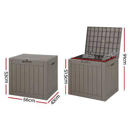 Gardeon Outdoor Storage Box 118L Container Lockable Garden Toy Tool Shed Grey.