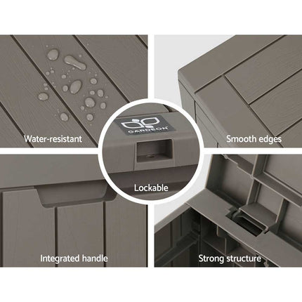 Gardeon Outdoor Storage Box 118L Container Lockable Garden Toy Tool Shed Grey.