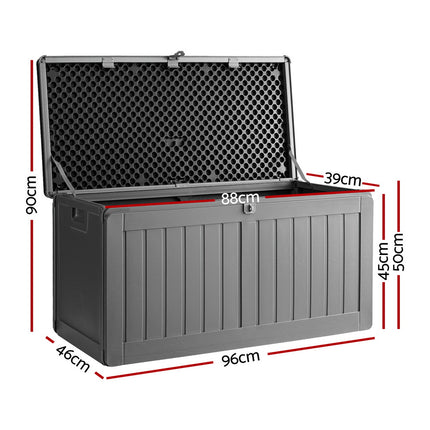 Gardeon Outdoor Storage Box 190L Container Lockable Garden Bench Tool Shed Black.