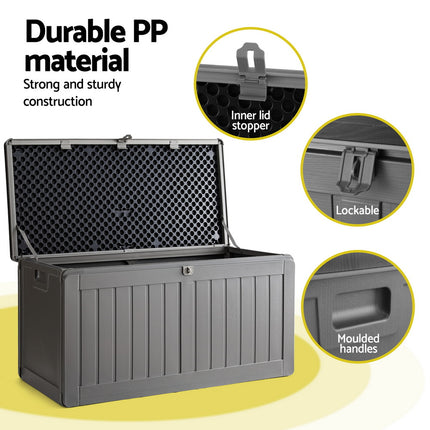 Gardeon Outdoor Storage Box 190L Container Lockable Garden Bench Tool Shed Black.