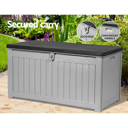 Gardeon Outdoor Storage Box 190L Container Lockable Garden Bench Tool Shed Black.