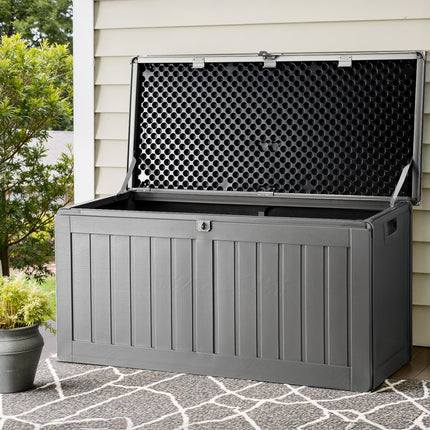 Gardeon Outdoor Storage Box 190L Container Lockable Garden Bench Tool Shed Black.
