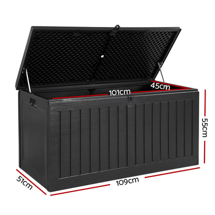 Gardeon Outdoor Storage Box 270L Container Lockable Garden Bench Tool Shed Black.