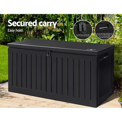Gardeon Outdoor Storage Box 270L Container Lockable Garden Bench Tool Shed Black.