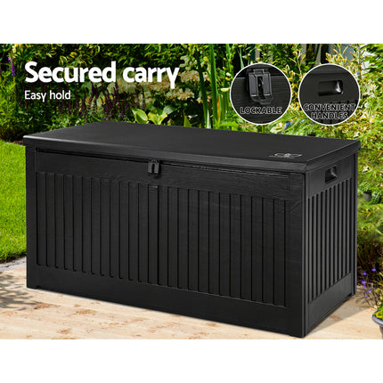 Gardeon Outdoor Storage Box 270L Container Lockable Garden Bench Tool Shed Black.