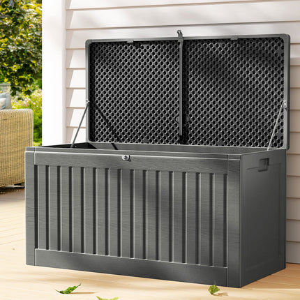 Gardeon Outdoor Storage Box 270L Container Lockable Garden Bench Tool Shed Grey.
