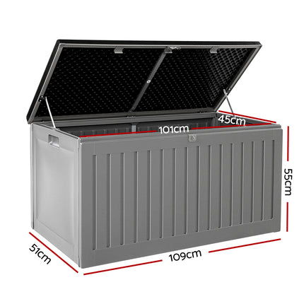 Gardeon Outdoor Storage Box 270L Container Lockable Garden Bench Tool Shed Grey.