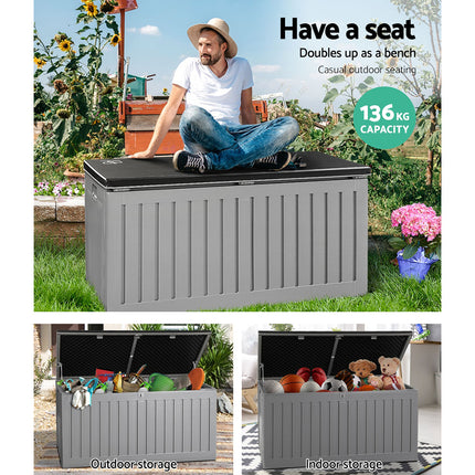 Gardeon Outdoor Storage Box 270L Container Lockable Garden Bench Tool Shed Grey.