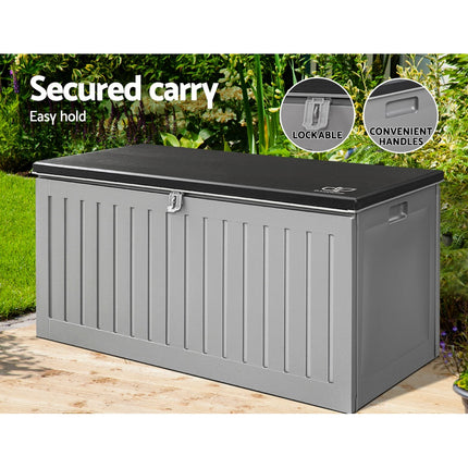 Gardeon Outdoor Storage Box 270L Container Lockable Garden Bench Tool Shed Grey.
