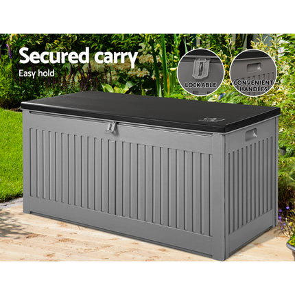 Gardeon Outdoor Storage Box 270L Container Lockable Garden Bench Tool Shed Grey.
