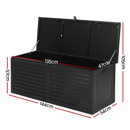 Gardeon Outdoor Storage Box 390L Container Lockable Garden Bench Shed Tools Toy All Black.