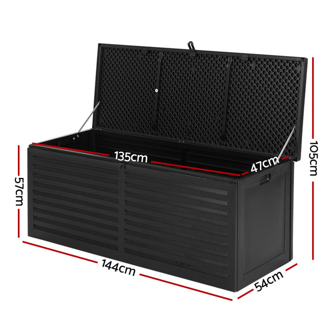 Gardeon Outdoor Storage Box 390L Container Lockable Garden Bench Shed Tools Toy All Black.