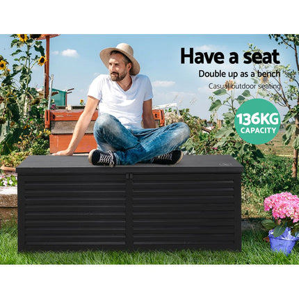 Gardeon Outdoor Storage Box 390L Container Lockable Garden Bench Shed Tools Toy All Black.