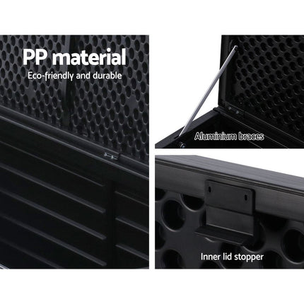 Gardeon Outdoor Storage Box 390L Container Lockable Garden Bench Shed Tools Toy All Black.