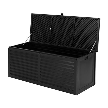 Gardeon Outdoor Storage Box 390L Container Lockable Garden Bench Shed Tools Toy All Black.