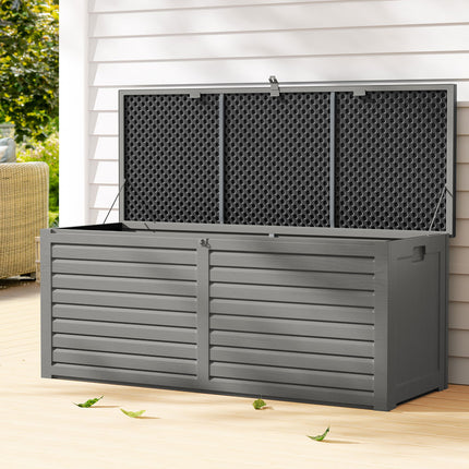 Gardeon Outdoor Storage Box 390L Container Lockable Garden Bench Tools Toy Shed Black.