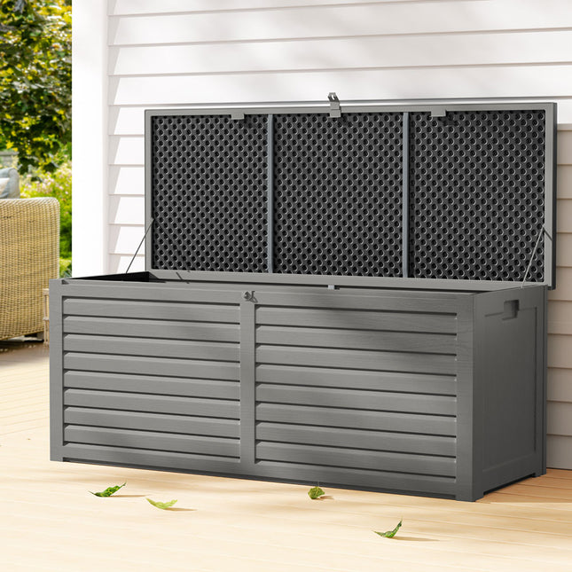 Gardeon Outdoor Storage Box 390L Container Lockable Garden Bench Tools Toy Shed Black.