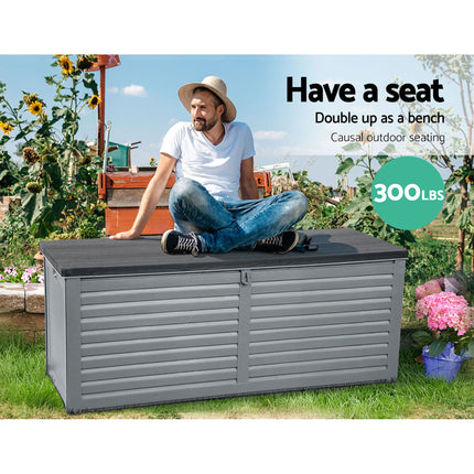 Gardeon Outdoor Storage Box 390L Container Lockable Garden Bench Tools Toy Shed Black.