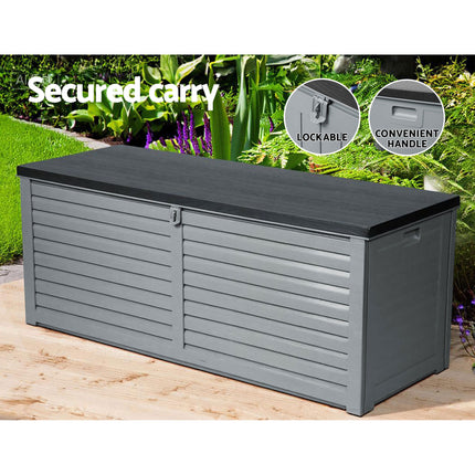 Gardeon Outdoor Storage Box 390L Container Lockable Garden Bench Tools Toy Shed Black.