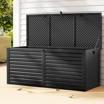 Gardeon Outdoor Storage Box 490L Container Lockable Garden Bench Shed Tools Toy All Black.
