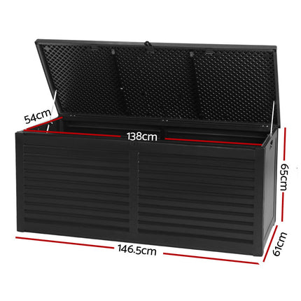 Gardeon Outdoor Storage Box 490L Container Lockable Garden Bench Shed Tools Toy All Black.