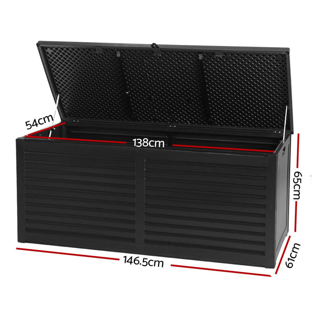 Gardeon Outdoor Storage Box 490L Container Lockable Garden Bench Shed Tools Toy All Black.