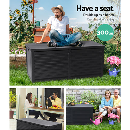 Gardeon Outdoor Storage Box 490L Container Lockable Garden Bench Shed Tools Toy All Black.