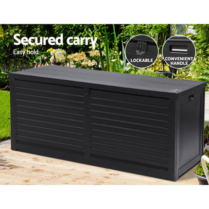 Gardeon Outdoor Storage Box 490L Container Lockable Garden Bench Shed Tools Toy All Black.