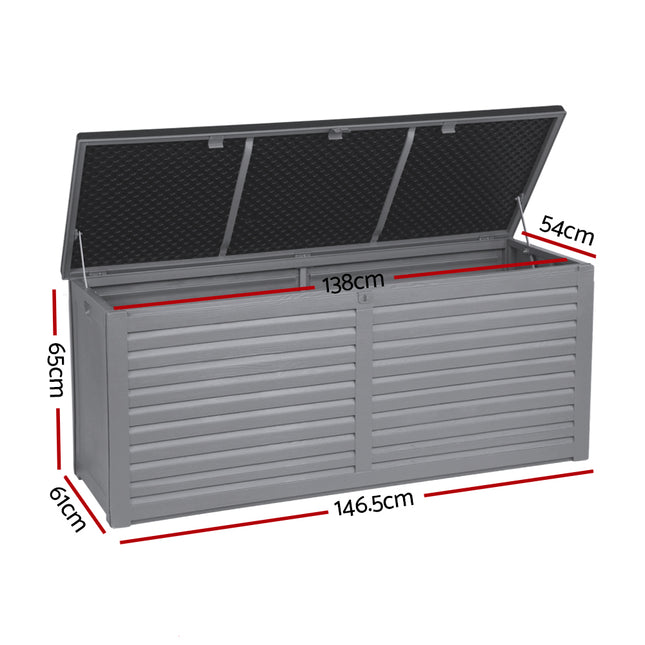 Gardeon Outdoor Storage Box 490L Container Lockable Garden Bench Tools Toy Shed Black.