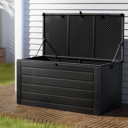 Gardeon Outdoor Storage Box 680L Container Lockable Garden Bench Shed Tool All Black.