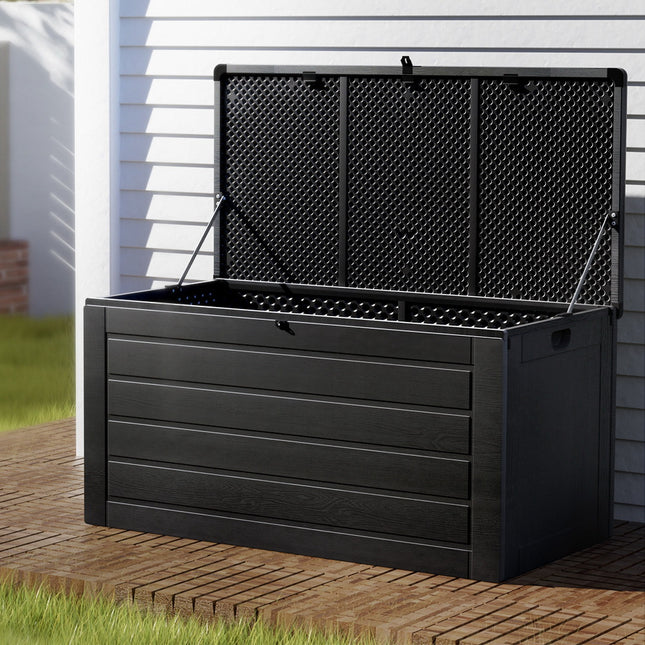 Gardeon Outdoor Storage Box 680L Container Lockable Garden Bench Shed Tool All Black.