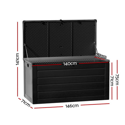 Gardeon Outdoor Storage Box 680L Container Lockable Garden Bench Shed Tool All Black.