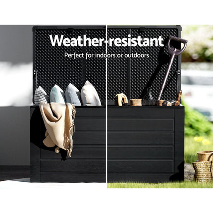 Gardeon Outdoor Storage Box 680L Container Lockable Garden Bench Shed Tool All Black.