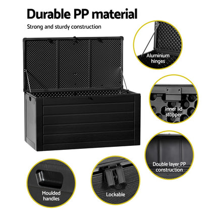 Gardeon Outdoor Storage Box 680L Container Lockable Garden Bench Shed Tool All Black.
