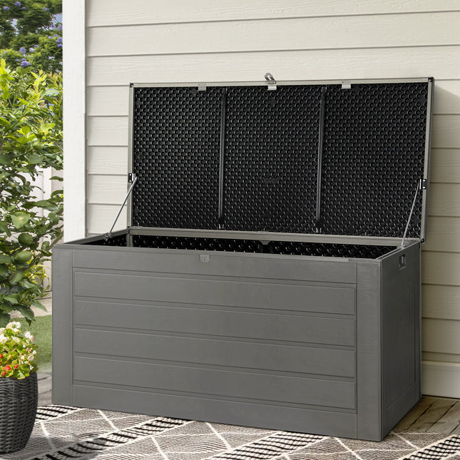 Gardeon Outdoor Storage Box 680L Container Lockable Garden Bench Tool Shed Black.