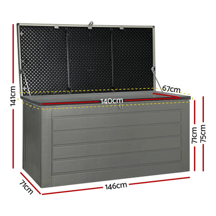 Gardeon Outdoor Storage Box 680L Container Lockable Garden Bench Tool Shed Black.