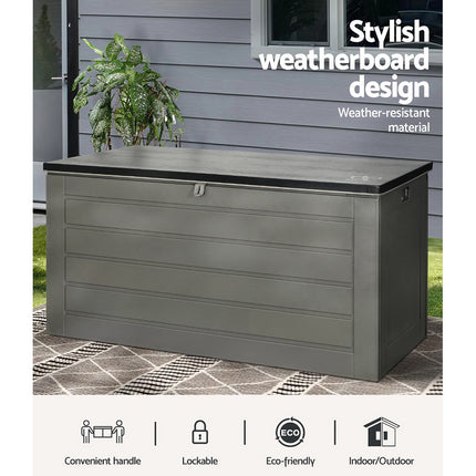 Gardeon Outdoor Storage Box 680L Container Lockable Garden Bench Tool Shed Black.