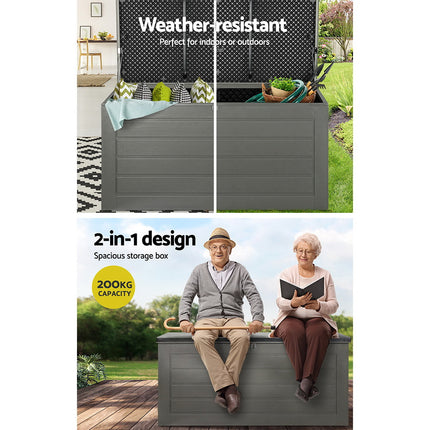 Gardeon Outdoor Storage Box 680L Container Lockable Garden Bench Tool Shed Black.