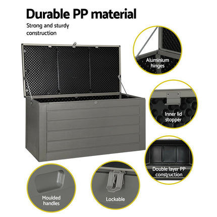 Gardeon Outdoor Storage Box 680L Container Lockable Garden Bench Tool Shed Black.