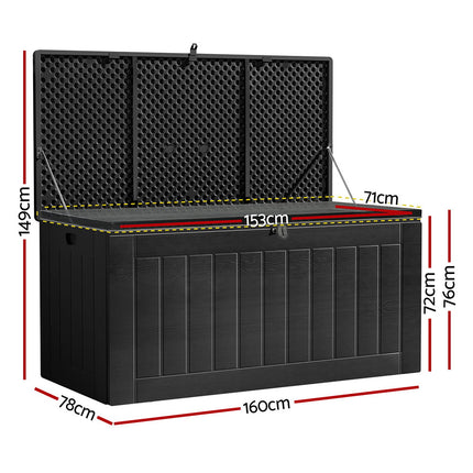 Gardeon Outdoor Storage Box 830L Container Lockable Bench Tool Shed All Black.