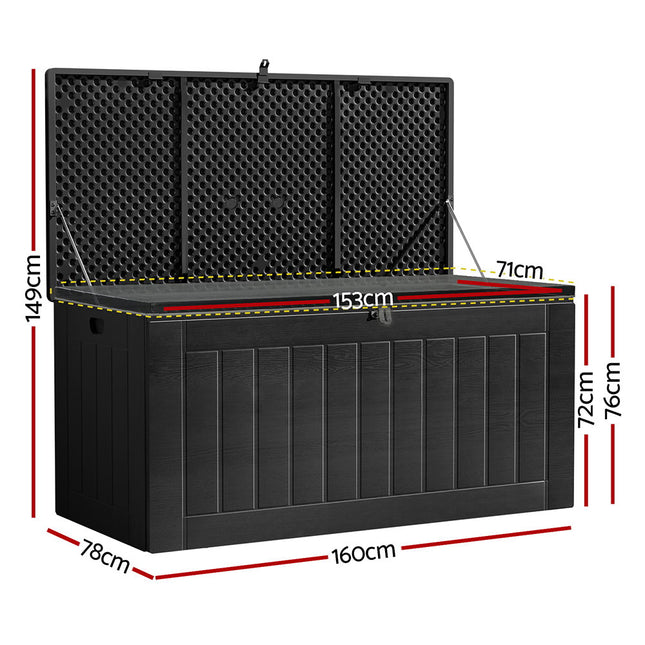 Gardeon Outdoor Storage Box 830L Container Lockable Bench Tool Shed All Black.