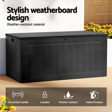 Gardeon Outdoor Storage Box 830L Container Lockable Bench Tool Shed All Black.