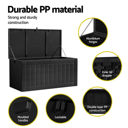 Gardeon Outdoor Storage Box 830L Container Lockable Bench Tool Shed All Black.
