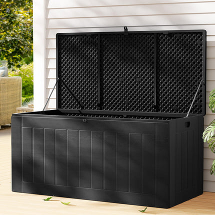 Gardeon Outdoor Storage Box 830L Container Lockable Bench Tool Shed All Black.