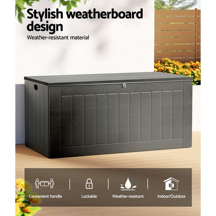 Gardeon Outdoor Storage Box 830L Container Lockable Garden Bench Tool Shed Black.