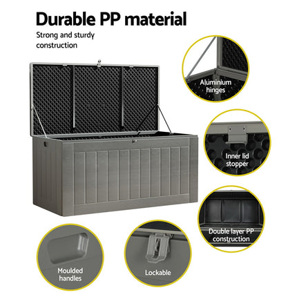 Gardeon Outdoor Storage Box 830L Container Lockable Garden Bench Tool Shed Black.