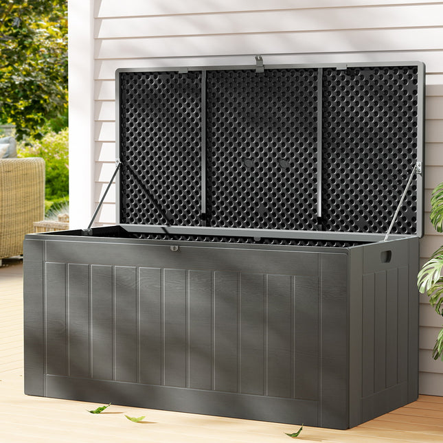 Gardeon Outdoor Storage Box 830L Container Lockable Garden Bench Tool Shed Black.