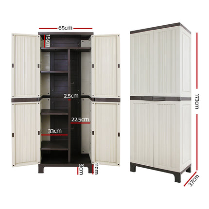 Gardeon Outdoor Storage Cabinet Box 173cm Lockable Cupboard Sheds Garage Adjustable Beige.