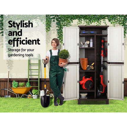 Gardeon Outdoor Storage Cabinet Box 173cm Lockable Cupboard Sheds Garage Adjustable Beige.